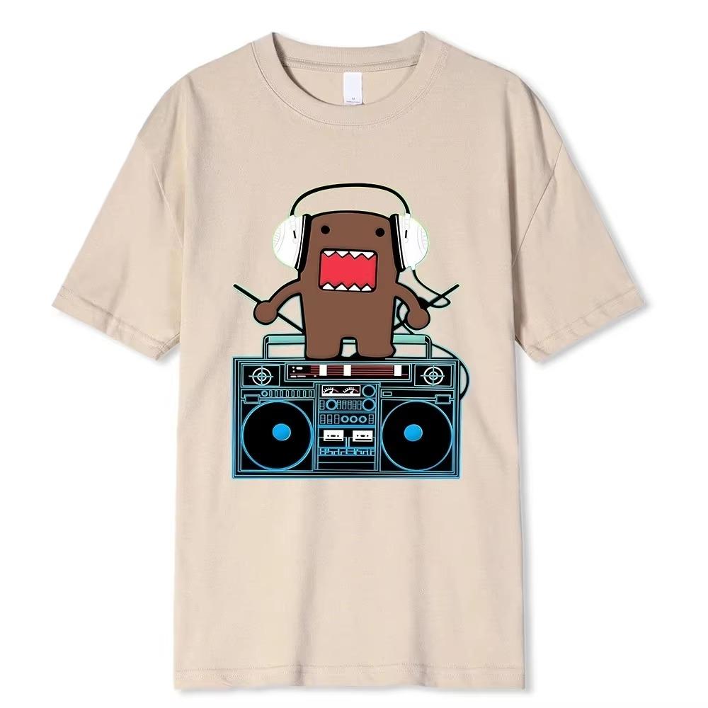 Футболки Domo Kun DJ Domo, мужские хлопковые футболки с юмором, дышащие футболки с круглым вырезом и коротким рукавом в стиле Харадзюку, свободные футболки, хлопковые топы, идея для подарка