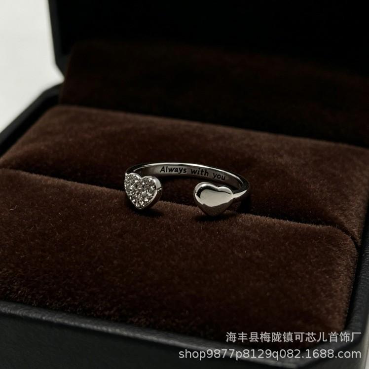 Kexin'er S925 Стерлинговое Серебро Циркон Сердце Лист Открытое Кольцо - Женское Универсальное Легкое Роскошное Кольцо на Палец