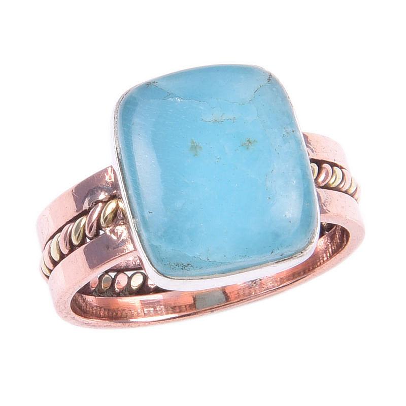 Кольцо из двухцветного серебра 925 пробы с натуральным амазонитом ручной работы S.8 s1b86