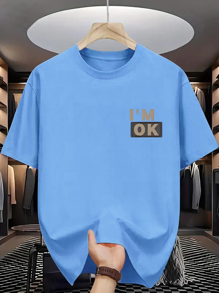 Unisex Crew Neck Tee Im Ok Minimal Chest Letter Slogan Print Soft Cotton Loose Short Sleeve Summer Casual Male Streetwear Tops