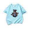 Kids Cotton T Shirt Adorable Pocket Staffordshire Dog Pattern Print Crew Neck Short Sleeve Tee Casual Boys Girls Summer Tops