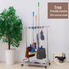 Floor-Standing Stainless Steel Movable Mop and Broom Holder - Punch-Free Bathroom Storage Organizer