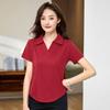 Летняя женская облегающая и тонкая повседневная футболка с лацканами и короткими рукавами