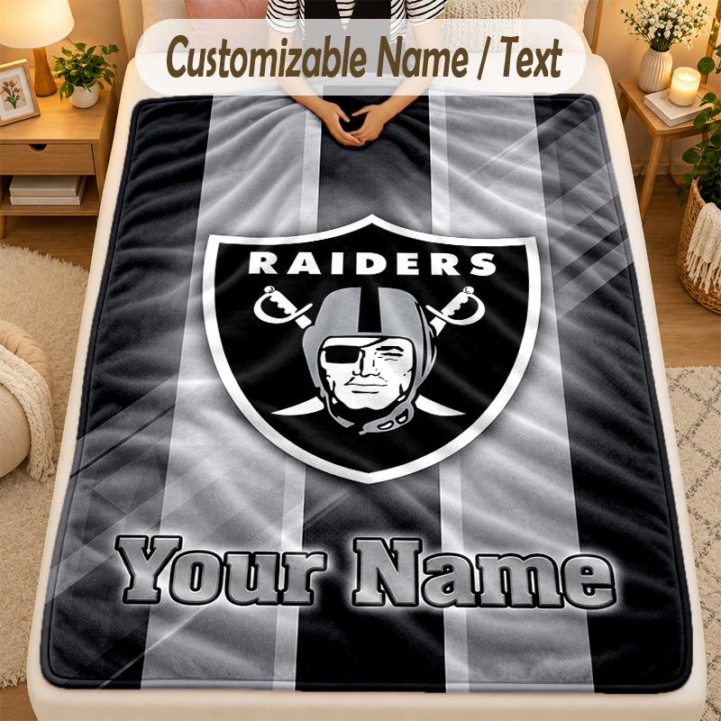 Flannel BlanketLas Vegas Raiders Custom Name Text Personalized Soft Warm Throw Blanket Home Decor Gift