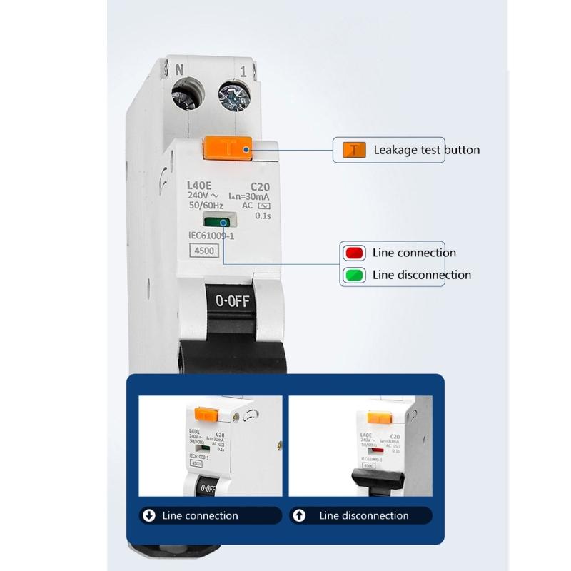 Multipurpose 32Amp RCBO Safety Circuit Plastic Breakers Home Accessory for Earth Leakage 1P+N 30mA 6kA B32 Curved B
