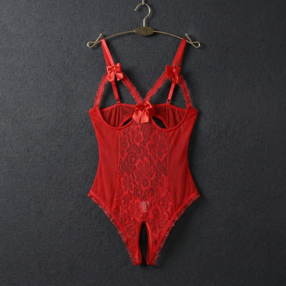 Mesh Hollow Women Underwear Deep V Lace Sling Nightwear Lingerie Lace Bow Bodysuit Gifts