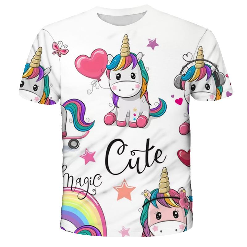 Kids Girls T-shirt Short Sleeve Unicorn 3D Print Tops Children Summer Sweatshirt 4-14 Years Girl Cute Unicorn Casual T Shirts
