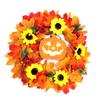 Home Door Hanging Decor Halloween Autumn Maple Pumpkin Wreath with LED Lights Party Wreath Ornaments