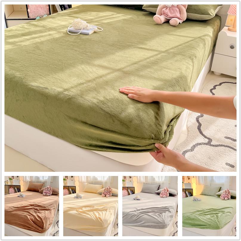 Velvet Fitted Sheet Solid Color Bedsheet Soft Bed Cover Queen Size Bed Linen Home Sheet Couvre Lit (No Pillowcasae)