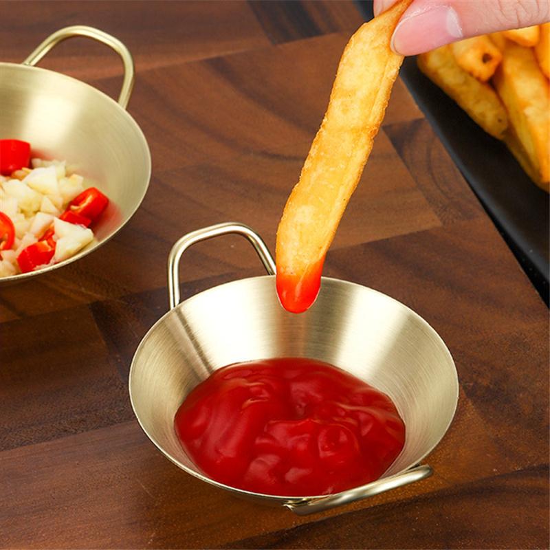 Двойная тарелка для приправ из нержавеющей стали, золотая серебряная тарелка для приправ, миска для макания, блюдо для соуса для суши, для удобства на кухне