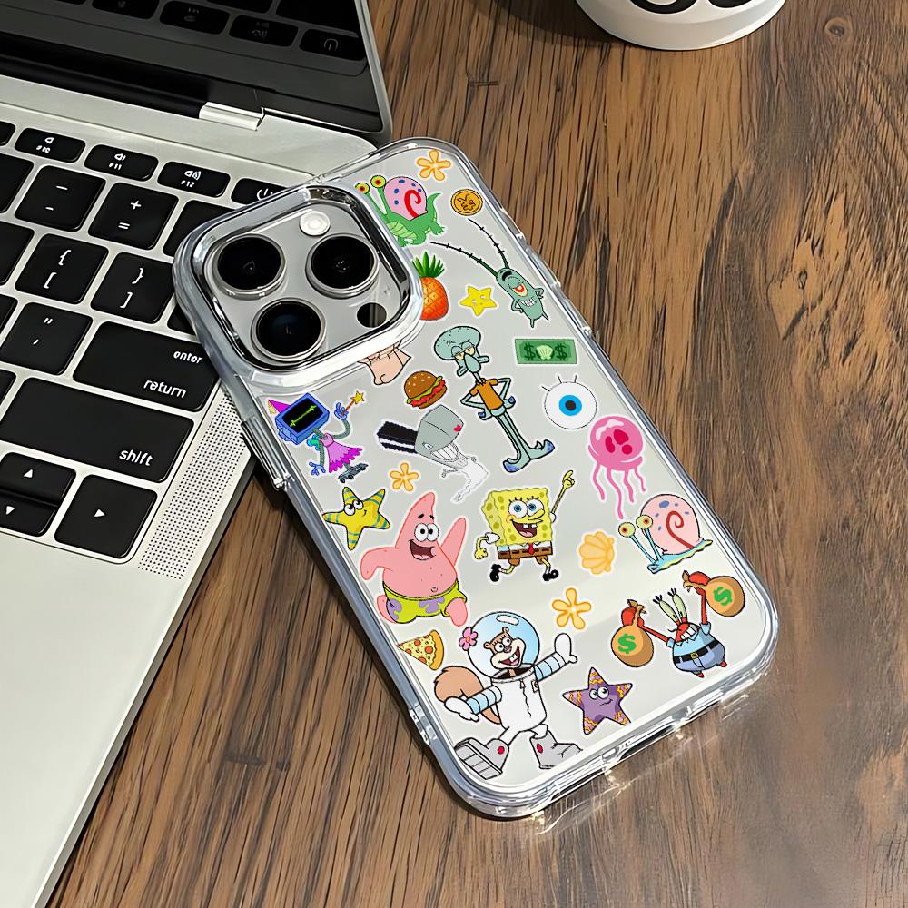 Милый чехол для нового телефона S-SpongeBob для iPhone 17 16e 16 15 14 13 12 11 mini Pro Max X XR XSMAX Air Plus Прозрачный Мягкий чехол