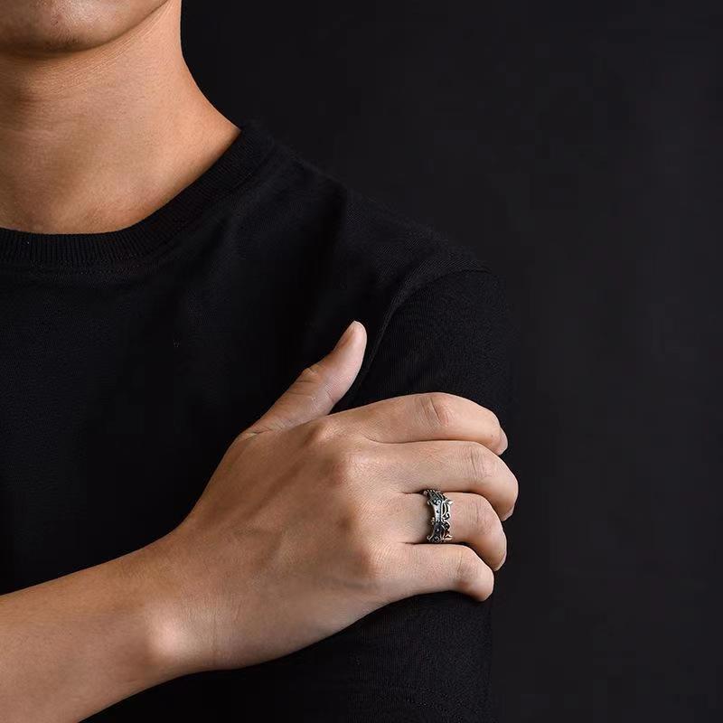 New Crown Ring Women's Silver Style Hip-hop Opening Adjustable Index Finger Ring Niche Trendy Ring