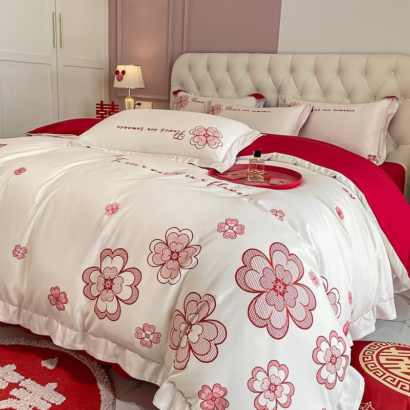 Высококачественная модная свадебная простыня из четырех предметов и пододеяльник, элитное свадебное приданое, свадебный зал, китайское свадебное постельное белье