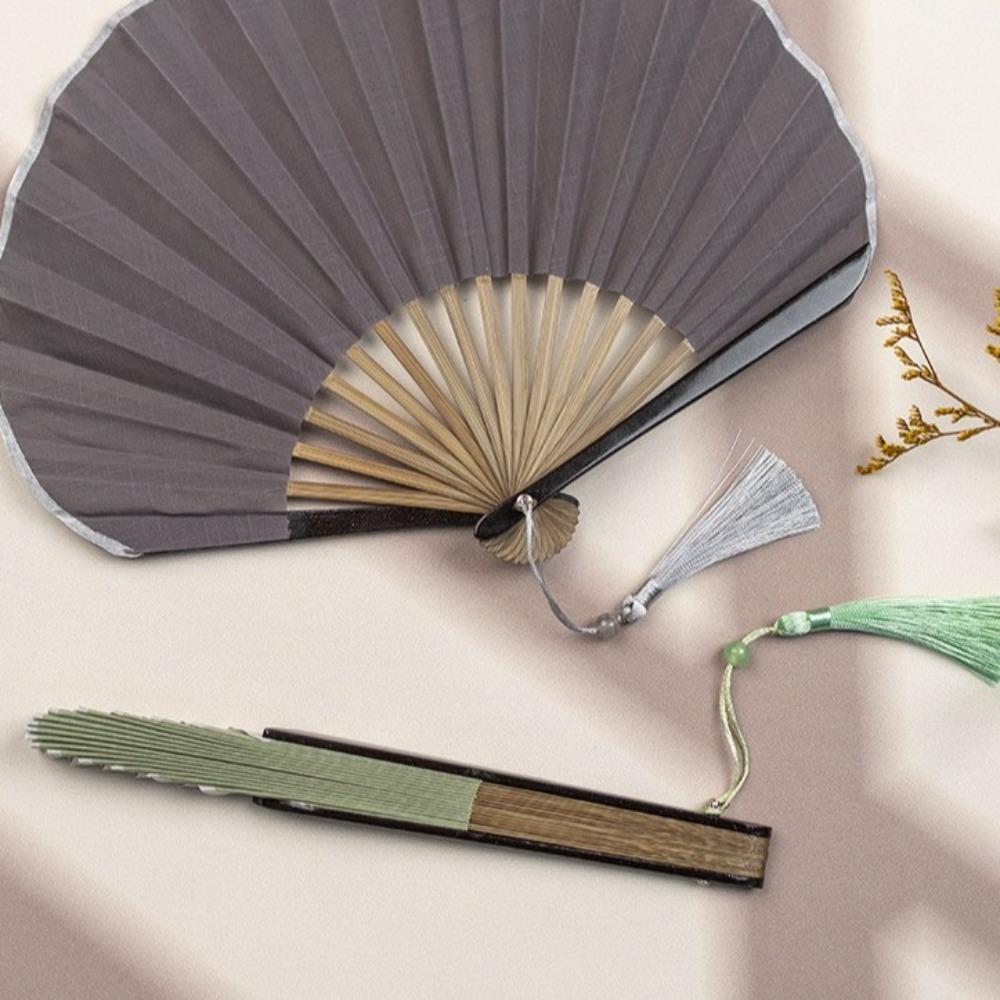 Retro Mini Shell Fan Cotton Linen Cloth Handheld Fan Crafts Folding Hand Fan Home Decoration
