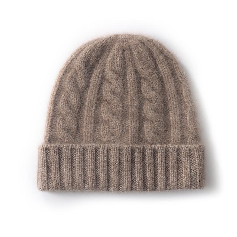 Thickened cashmere hat women's warm versatile knitted bag head ear protection hat winter men's big head circumference wool hat