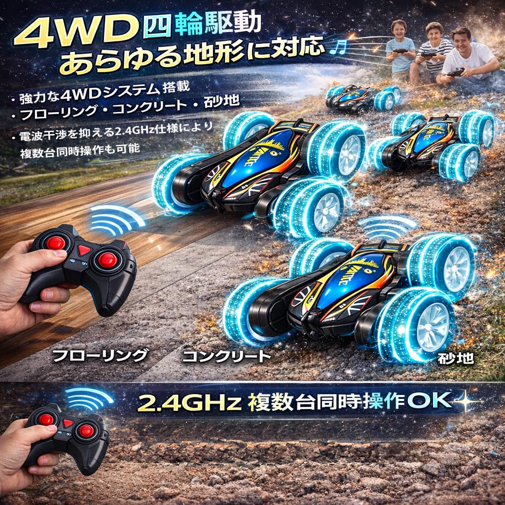 Новый Выпуск Радиоуправляемая Машинка Ailivesun RC Car для Детей 360 Градусов Вращение Трюковая 4WD RC Светодиодные Огни Беспроводной Пульт Высокая Чувствительность 2 Перезаряжаемые Батареи