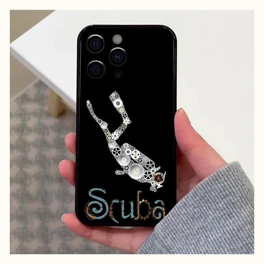 Scuba Diver Diving Phone Case For Apple iPhone 15,14,13,12,11,Pro,X,XS,Max,XR,Plus,Mini Soft Black Cover