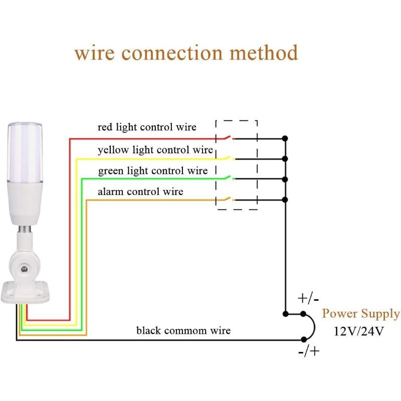 LED Industrial Warning Light 3 Colors Steady Light 180 Folding Light with Buzzer Alarm for CNC Machines 100db (DC 24V)