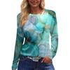 Women's Fashion Casual Slit Hem Round Neck Long Sleeve Loose  Printed T-Shirt Ladies Top