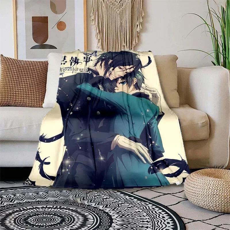 Soft Lightweight Cartoon Print Blanket Black Butler Design for Home Sofa Bedding Kids Gift Microfiber Throw