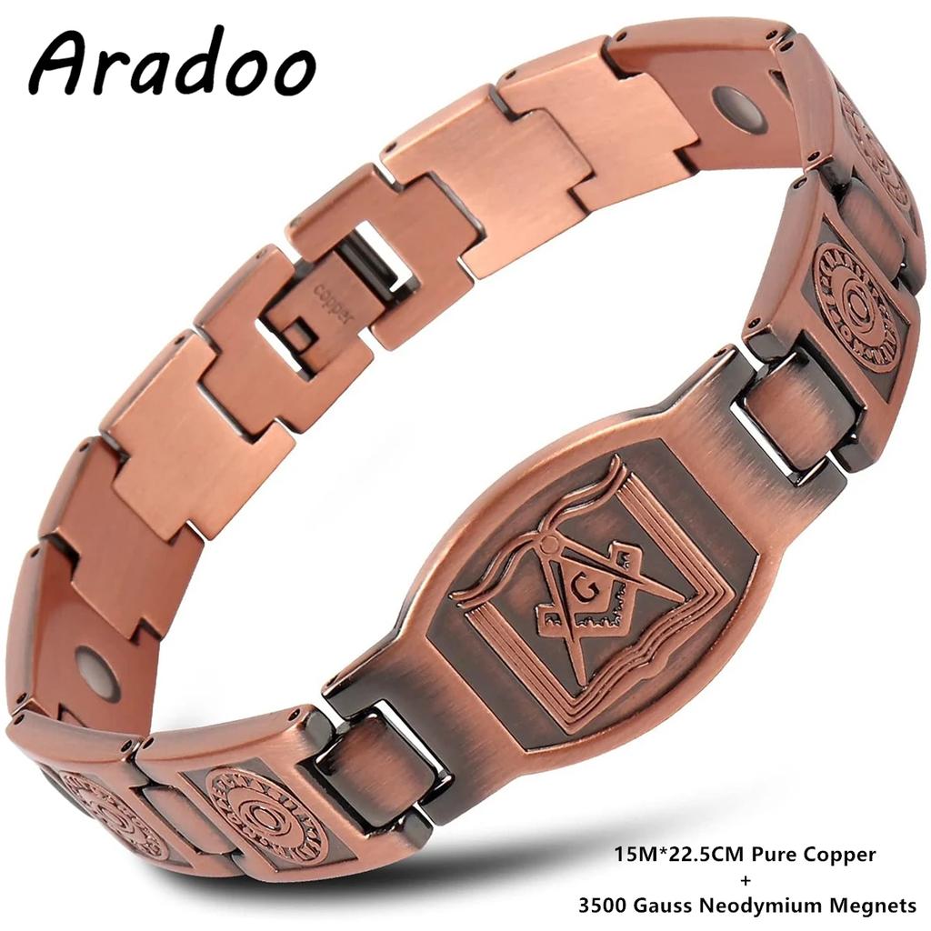 Pure Copper Bracelet for Men Vintage Magnetic Bracelets Wristband Adjustable Jewelry Gift