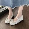 French Retro Light Mouth Single Shoes Women's 2026 New Spring and Summer Bow Versatile Soft Sole Square Head One Word Mary Jane Shoes