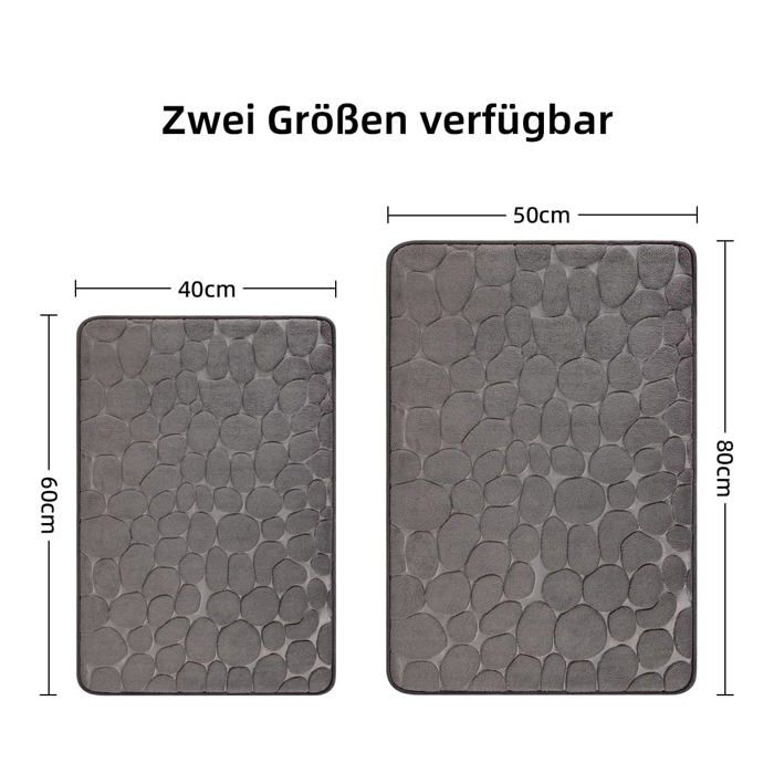 Tapis de Bain en Mousse à mémoire de Forme - Tapis de Douche Absorbant - Tapis de Bain - Antidérapant - 40 x 60 cm - Gris foncé