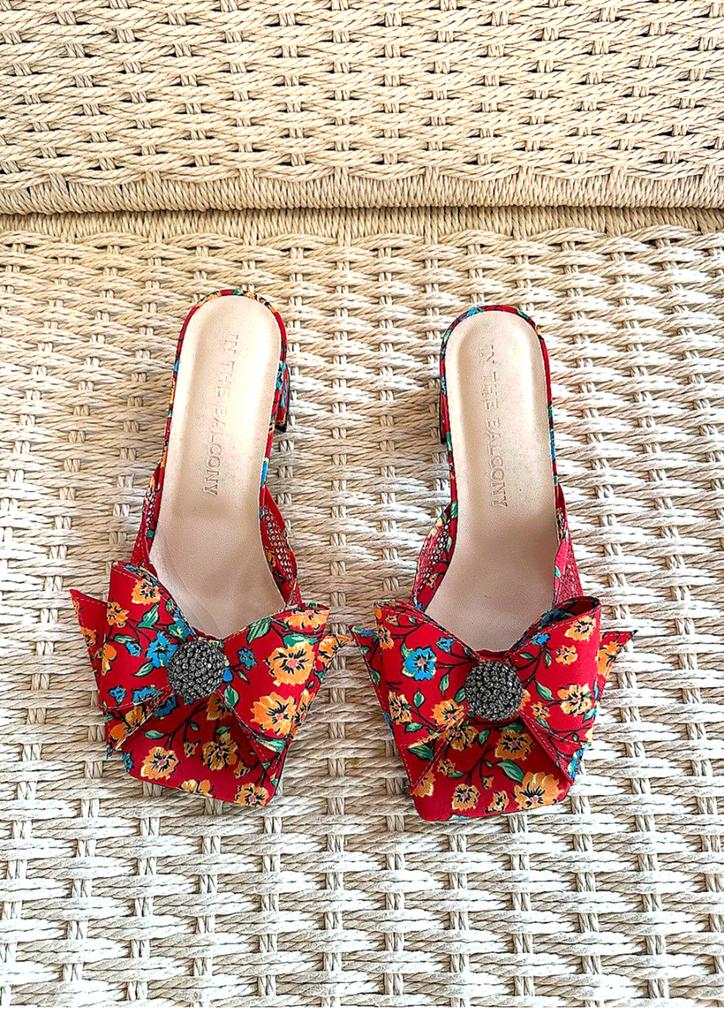 In The Balcony Petal Pop Mesh Crystal Ball Ribbon Sandals 6Cm Heel