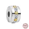Зажим из стерлингового серебра 925 пробы с фианитом и цирконием Love Heart Star Line, клипса с подвесками из бисера, стопор, подходит для модного стильного браслета, серебро 925 пробы Jewelr