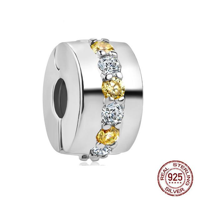 Зажим из стерлингового серебра 925 пробы с фианитом и цирконием Love Heart Star Line, клипса с подвесками из бисера, стопор, подходит для модного стильного браслета, серебро 925 пробы Jewelr