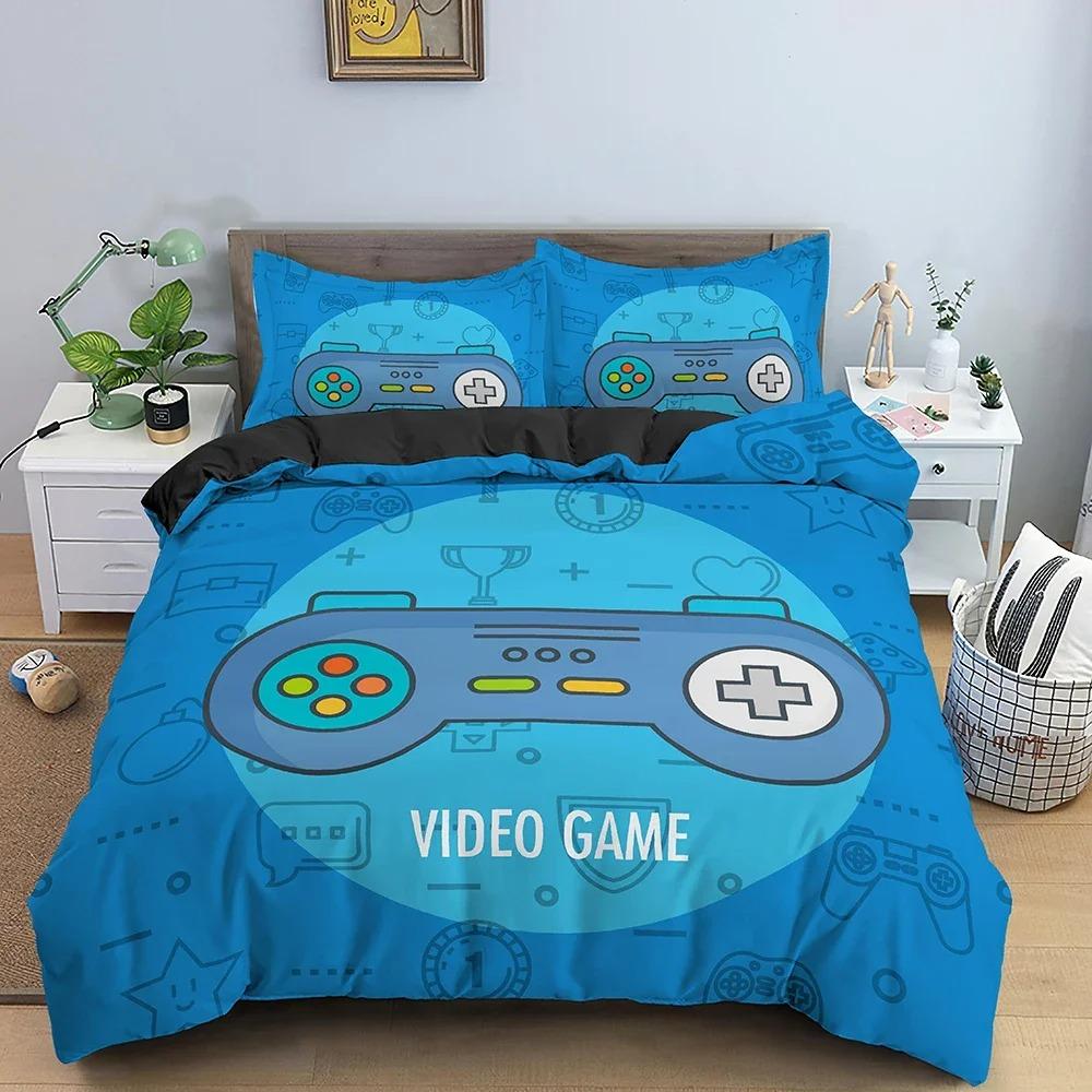 Подростковое одеяло с пододеяльником на тему видеоигр King Gamepad Controller Комплект постельного белья Молодежный игровой комплект постельного белья 3D Полиэстеровая наволочка Инструмент
