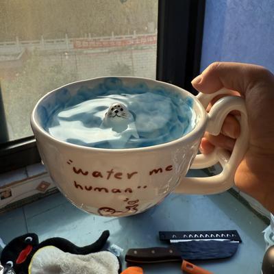 Cute Cartoon Swimming Seal Coffee Cup Handmade Ceramic Mug Creative Drinking Cup Unique Milk Cup Best Friend Birthday Gift