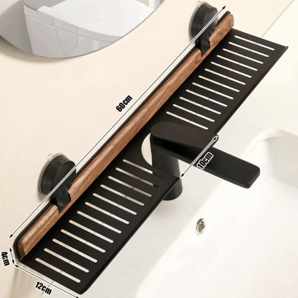No Drill Suction Cup Bathroom Shelf Walnut Finish Over Faucet Sink Rack Heavy Duty Storage Rack  RV