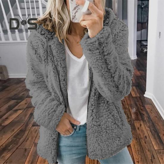 Женская зимняя короткая куртка из флиса Sherpa с капюшоном, кардиган на молнии, теплая повседневная однотонная плюшевая ветрозащитная куртка для осени и зимы