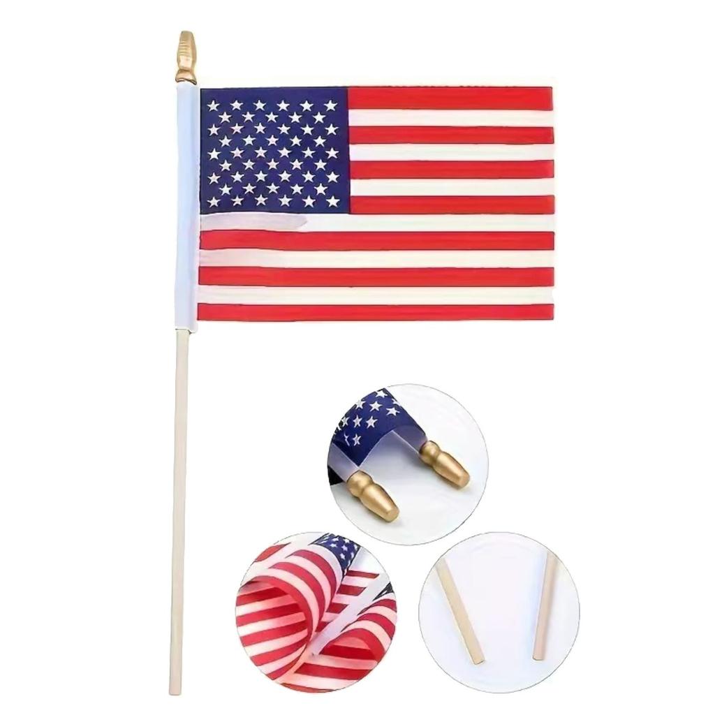 Independence Day Flag, 20 28 cm, with 40 cm Pointed Wooden Pole for Patriotic Decor