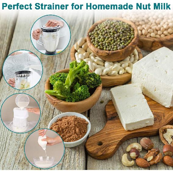 Boao 6 Pack Nut Milk Bags - Reble Food Strainer Bags with Fine Mesh Nylon Drawstring, 3 Sizes