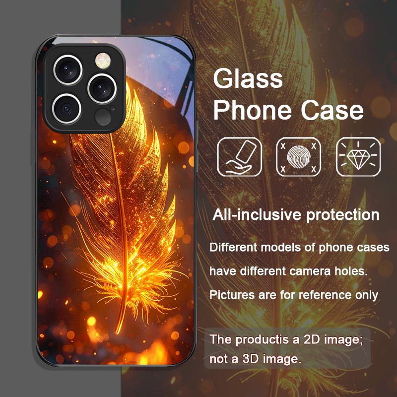 Эстетичный Чехол из Закаленного Стекла с Узором Огненного Пера Феникса для iPhone 17 16 Pro Max 15 14 Plus 13 12Mini 11 X XS MAX