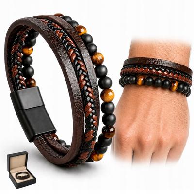 Men' Leather Braided Bracelet Adjustable Tiger Eye 19-23cm Gift