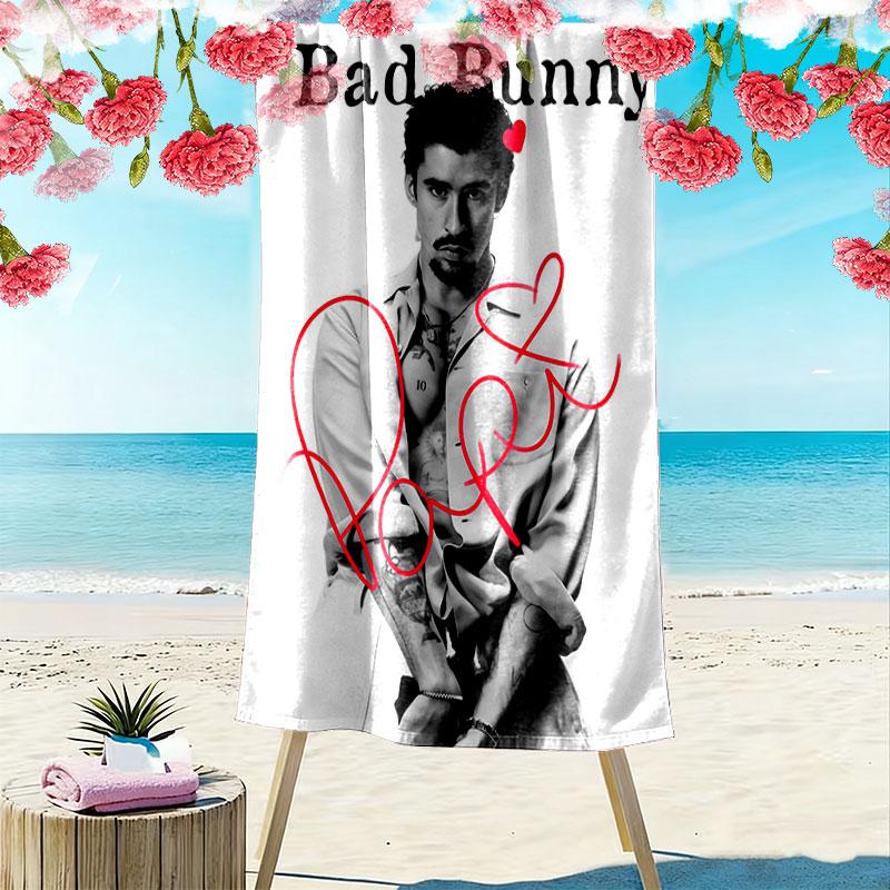 Bad Bunny Star Print Beach Towel, Large Soft Quick Dry Towel for Beach Camping Swimming
