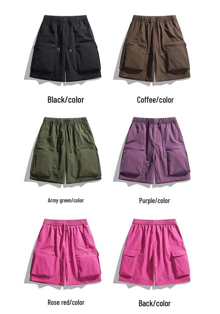 Men's Trendy Summer Loose Straight Cargo Shorts - Nylon Ice Silk, Mid-Length, Casual Fit