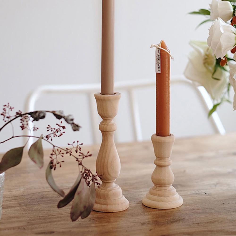 Home Decor Vintage Retro Wood Candle Holder Wedding Decoration Candlestick Holder Wooden Pillar