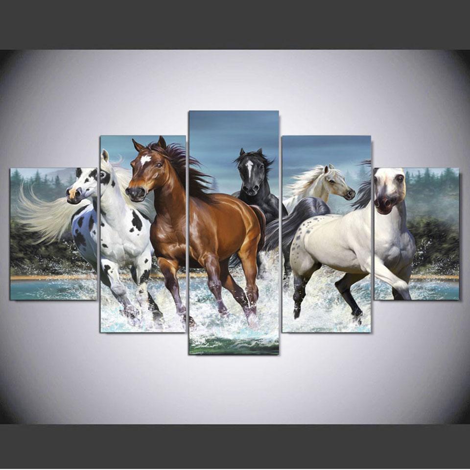 Hd печать холст картина 5 шт. животное лошадь палка на стену для гостиной украшение дома модульная рамка для картин