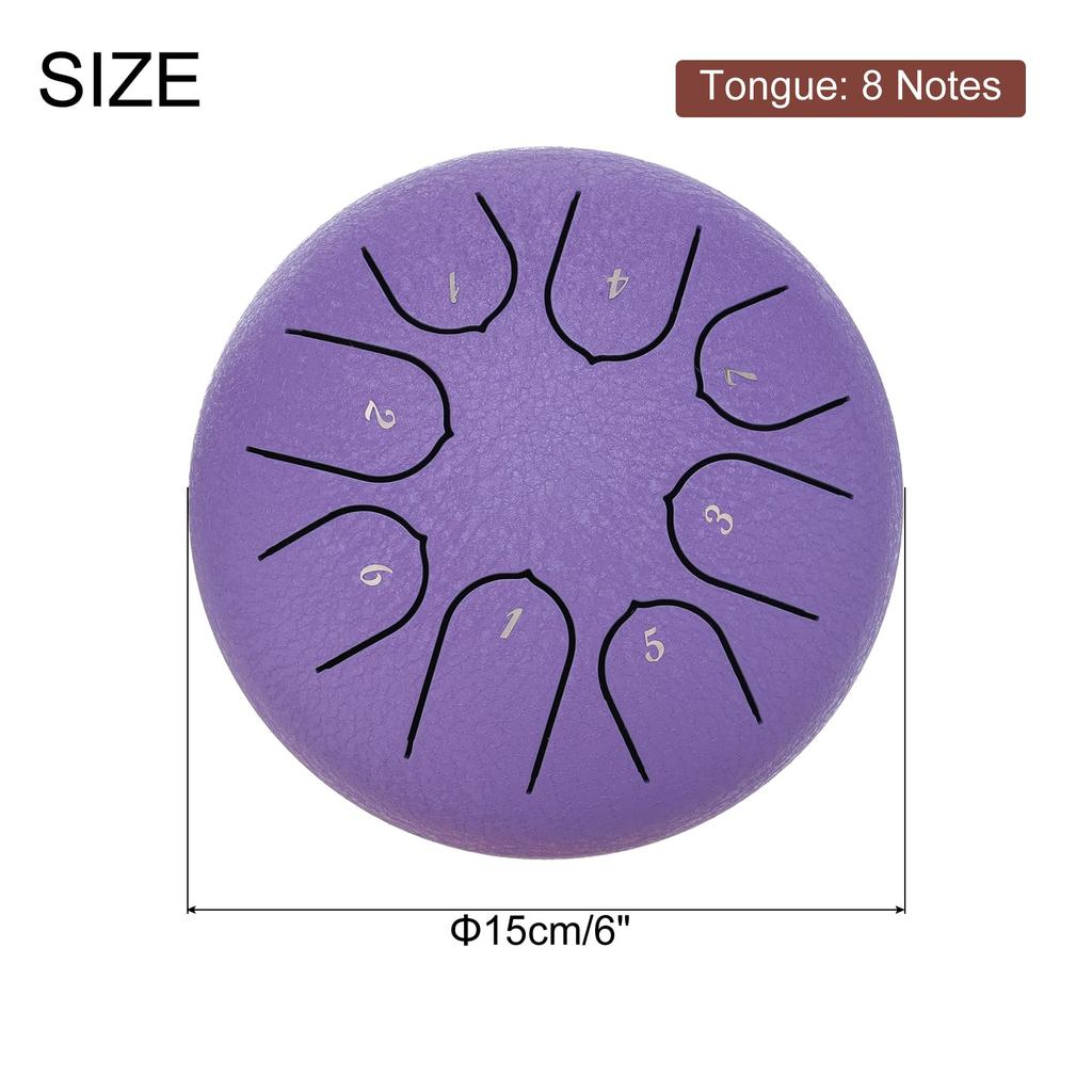 Uxcell Стальной язычковый барабан, 6 дюймов 8 нот Стальной ручной барабан с сумкой, палочками и нотным листом, Беспроблемный для йоги, медитации и кемпинга (фиолетовый)