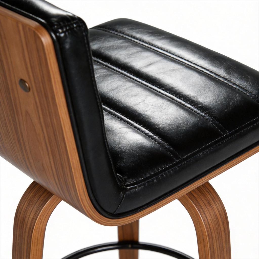 Swivel Bar Stool with PU Leather Upholstery & Curved Wooden Legs 360 degrees Swivel Chair for Kitchen, Bar & Counter