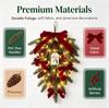 Christmas rattan hanging water drop decoration tree with LED light velvet bow pine needle hanging ornaments suitable for front door fireplace