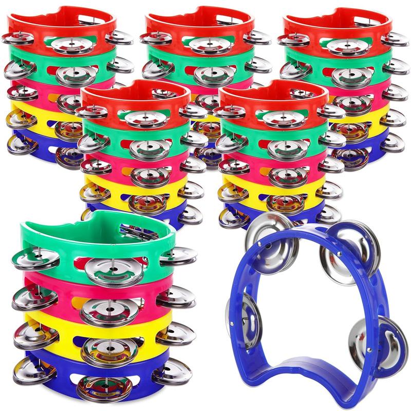 Plastic Hand Held Percussion Tambourine Jingle Bells Rhythm Instruments Music Educational Toy For Early Childhood Development