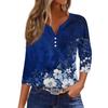 Женская модная повседневная футболка с v-образным вырезом и декоративными пуговицами, рукавом три четверти, с цветочным принтом, топ