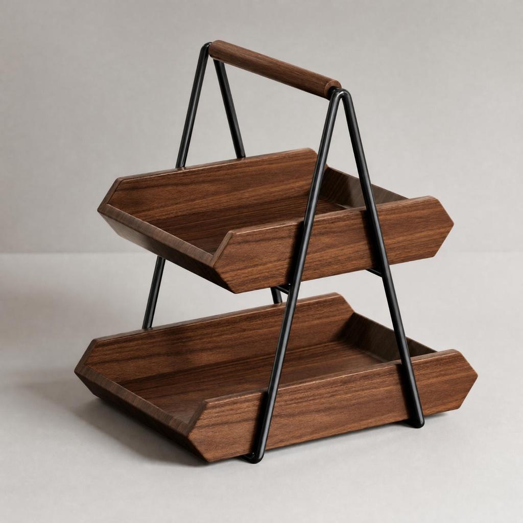 Two-Tier Countertop Storage Rack Easy to Clean Wood and Metal