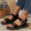 Women's Shoes Brand Buckle Strap Women's Sandals Fashion Peep Toe Casual Sandals Women Summer Plus Size Solid Flat Sandals