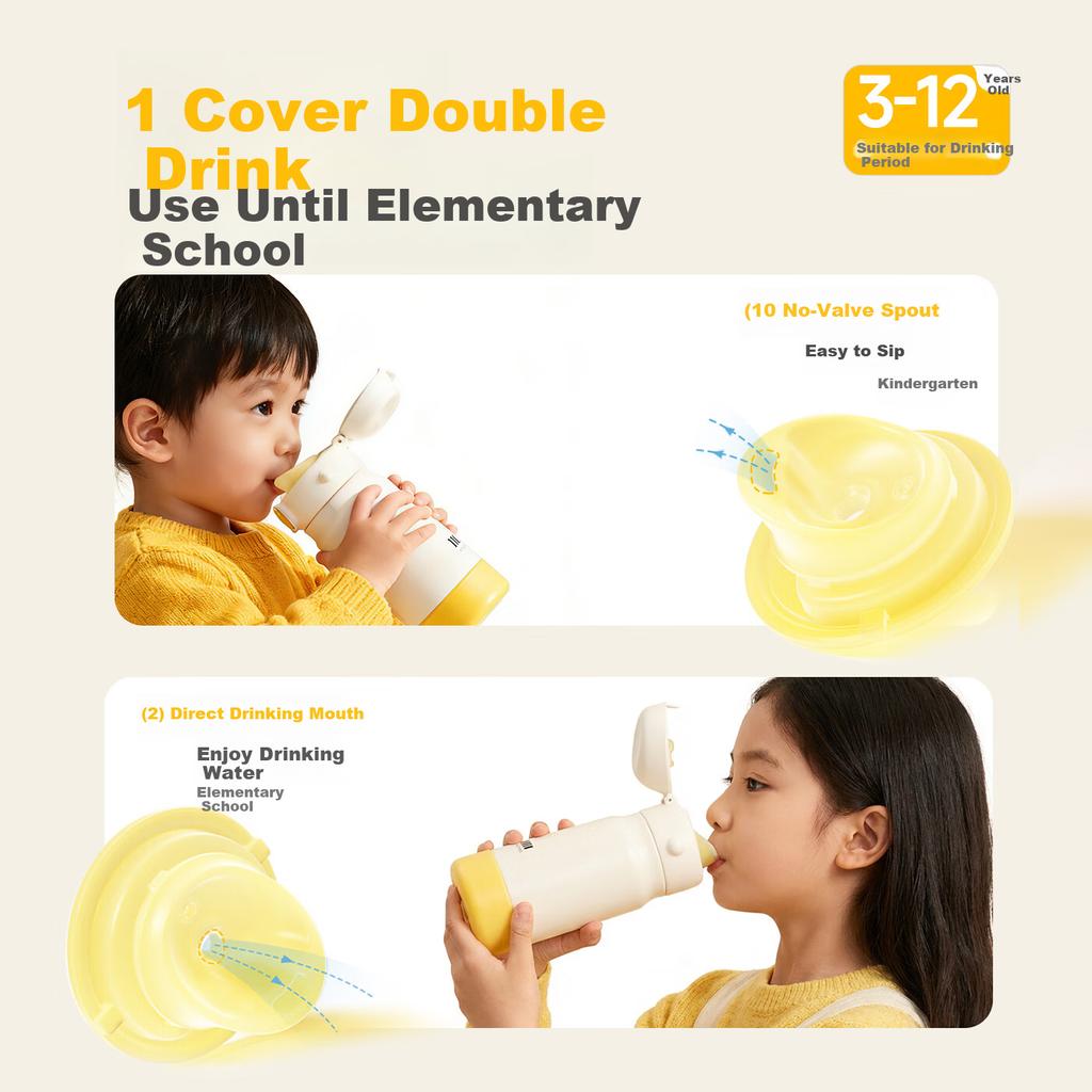 NEVS Kids Insulated Water Bottle Elementary School Direct Drinking Large Capacity Straw Cup 316 Stainless Steel Kindergarten Water Cup 500ml